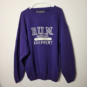 Vintage 90s B.U.M Equipment Sweatshirt XL Purple Graphic Crewneck Oversized